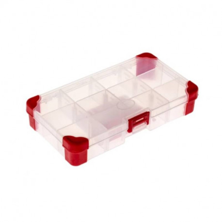 Boite compartimentée renforcée RS Pro - 12 compartiments fixes et ajustables - Polypropylène - Transparente/ Rouge
