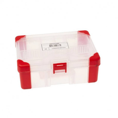 Boite compartimentée renforcée à 2 étages RS Pro - 11 compartiments fixes et ajustables - Polypropylène - Transparente/ Rouge