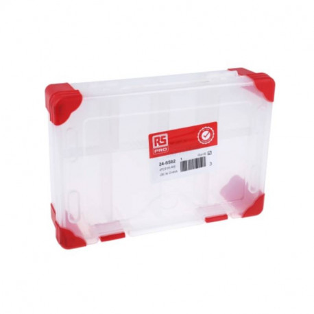 Boite compartimentée renforcée à 2 étages RS Pro - 9 compartiments fixes et ajustables - Polypropylène - Transparente/ Rouge