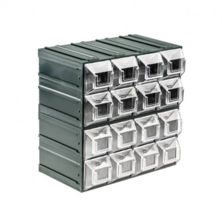 Unité de stockage 16 tiroirs RS Pro - Plastique - 208mm x 208mm x 132mm - Noir/ transparent