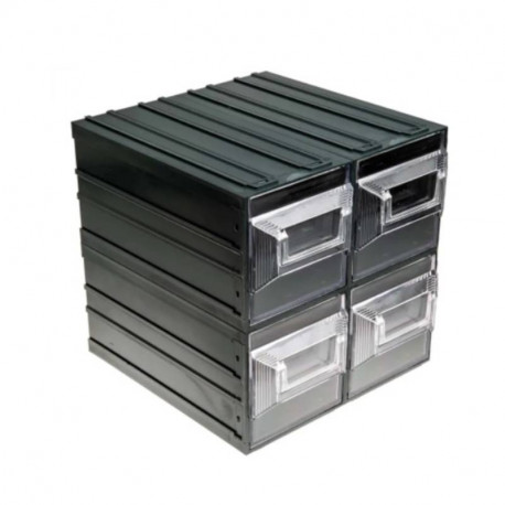 Unité de stockage 4 tiroirs RS Pro - Plastique - 208mm x 208mm x 222mm - Noir/ transparent