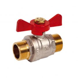 Vanne à sphère laiton sans plomb - Mâle/Mâle - Ø1/2” - Manette papillon rouge