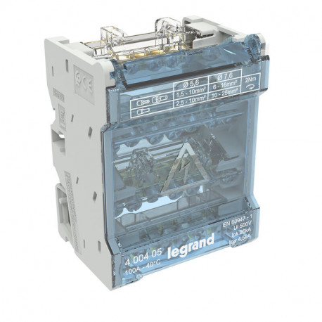 Répartiteur modulaire à barreaux étagés tétrapolaire Legrand - 4 modules - 100A - 6 départs