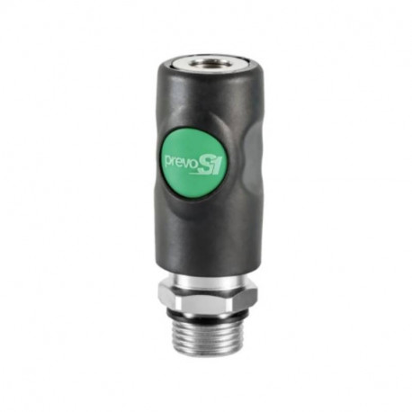 Raccord rapide air comprimé PREVOST - Filetage F.1/4" in M.1/4" - Européen 7.2/7.4mm - Corps composite - Bouton vert
