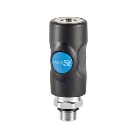 Raccord rapide air comprimé PREVOST - Filetage F.1/4" in M.1/4" - ISO B6 - Corps composite - Bouton bleu