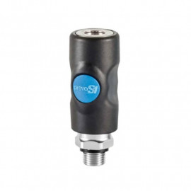 Raccord rapide air comprimé PREVOST - Filetage F.3/8" in M.3/8" - ISO B6 - Corps composite - Bouton bleu