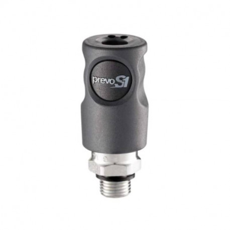 Raccord rapide air comprimé PREVOST - Filetage F.1/4" in M.1/4" - ISO C6 - Corps composite - Bouton noir