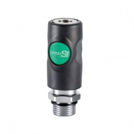 Raccord rapide air comprimé PREVOST - Filetage F.3/8" in M.3/8" - Européen 7.2/7.4 mm - Corps composite - Bouton vert