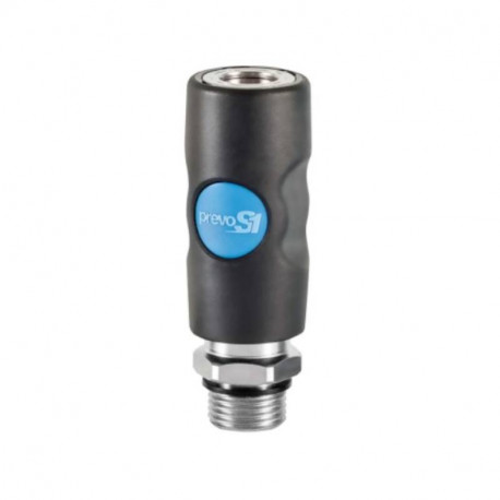 Raccord rapide air comprimé PREVOST - Filetage F.3/8" in M.3/8" - ISO B8 - Corps composite - Bouton bleu