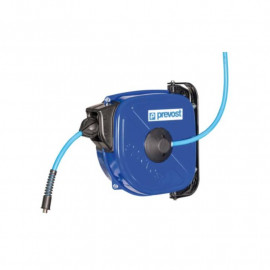 Enrouleur tuyau air comprimé DRF 0815N Prevost - G 1/4" - Ressort de rappel 15m - Montage mural - Avec tuyau d'entrée - Bleu
