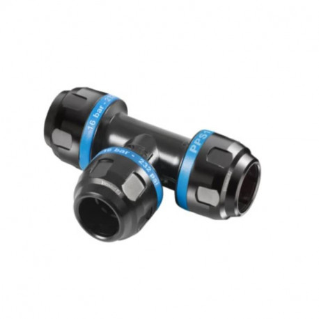 Raccord en Té pour air comprimé PPS1 TE25 Prevost - Ø 25mm - Filetage 40mm - Aluminium - Noir