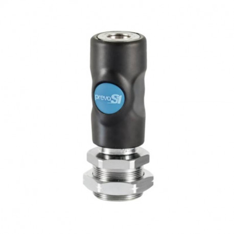 Raccord pour traversée de cloison Prevost - Filetage F.1/4" vers F.1/4" - ISO B - Corps composite - Bouton bleu