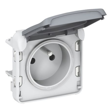 Prise de courant 16A 2P+T Plexo IP55 - Composable saillie ou encastré - Gris