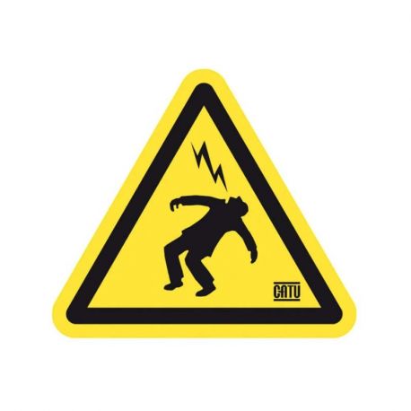 Dévidoir 20 étiquettes autocollantes "Homme foudroyé" CATU - 100X90mm - Jaune