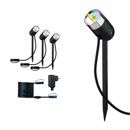 Kit de base Projecteur de jardin Plug & Shine LED Smart Home Zigbee Pike Paulmann - 3x4,5W - IP44 - Anthracite