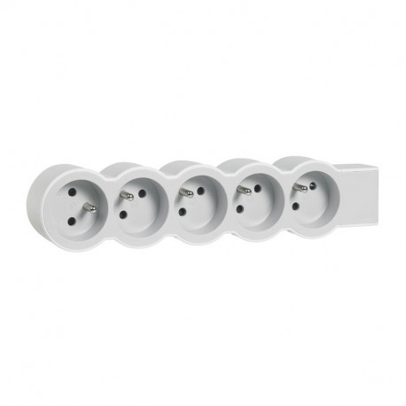 Rallonge multiprise extra-plate Legrand - 5 prises - A câbler - Blanc/Gris