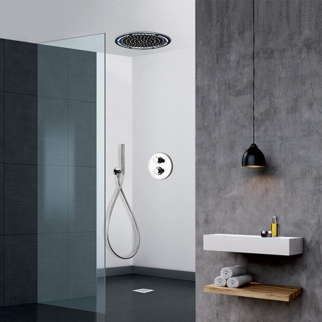 Ensemble de douche à encastrer Rain Light Techno Cromo Paini - Douche de tête Ø 365 mm - Lumières LED - Chromé