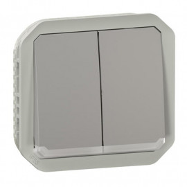 Commande double étanche Plexo - Avec enjoliveur gris