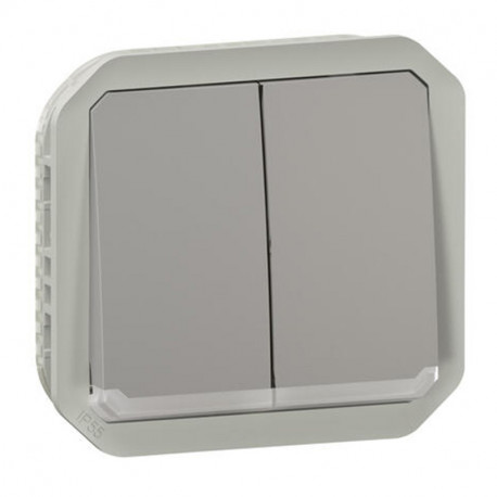 Commande double étanche Plexo - Avec enjoliveur gris
