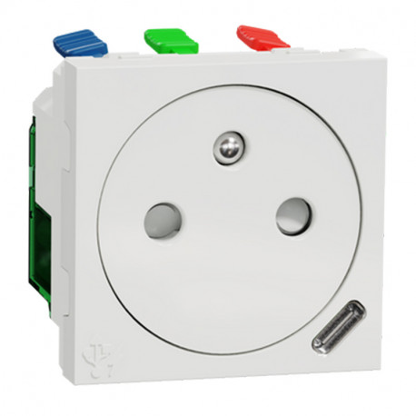 Prise Unica Schneider Electric - 2P+T - USB - Blanc