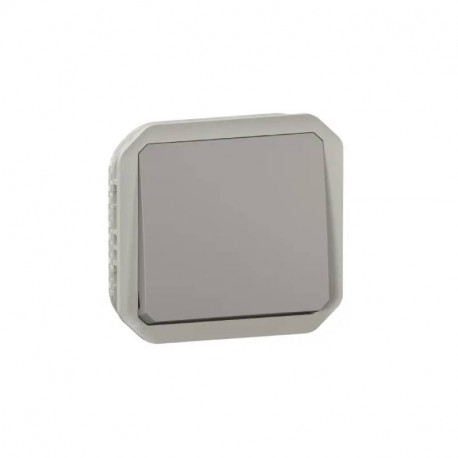 Bouton poussoir étanche Plexo Legrand - Avec enjoliveur - 10A - Gris