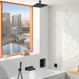 Ensemble bain douche à encastrer Dax Paini - PVD noir mat - Pomme de douche plafond