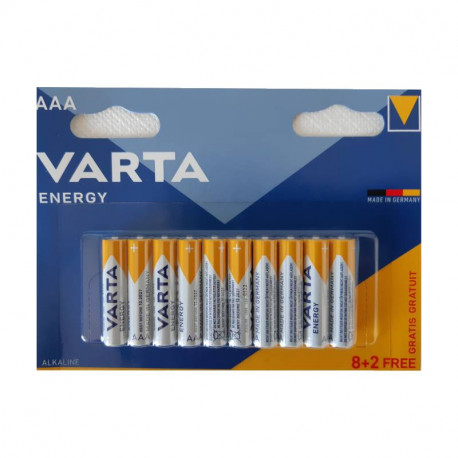 Pack piles alcaline AAA/LR03 Varta Energie - 8+2 gratuites - 1,5V