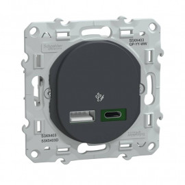 Prise USB Ovalis Schneider Electric - Type A 7,5W - Type C 45W - 250V - Anthracite