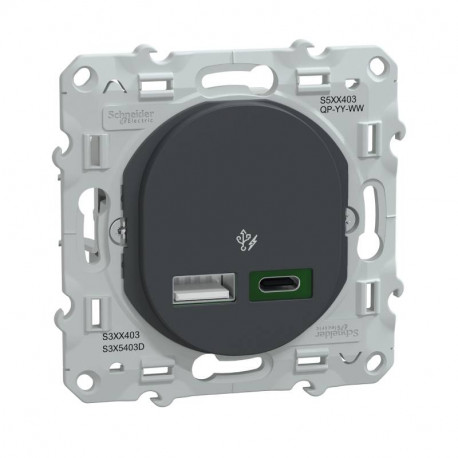 Prise USB Ovalis Schneider Electric - Type A 7,5W - Type C 45W - 250V - Anthracite