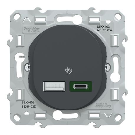 Prise Double Chargeur USB SCHNEIDER Unica 5Vcc 1A+2.1A 2 Modules Blanc Mecanisme Seul Nu341818 83842050