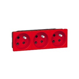 Prise 2P+T Mosaic - Rouge à détrompage - Bloc de 3 prises