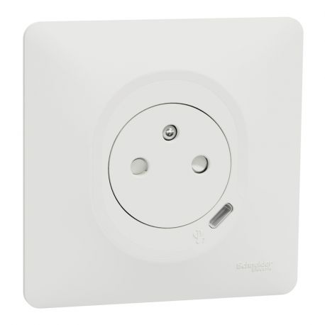 Prise de courant avec USB Ovalis Schneider Electric - Encastrée -16A - 250V - Blanc
