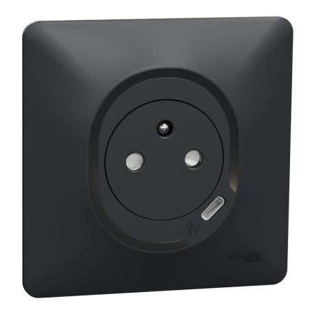 Prise de courant avec USB Ovalis Schneider Electric - Encastrée -16A - 250V - Anthracite