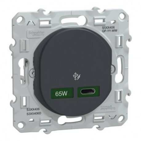 Prise USB Ovalis Schneider Electric - Type C 65W - 250V - Anthracite
