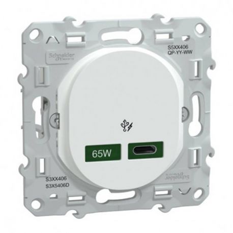 Prise USB Ovalis Schneider Electric - Type C 65W - 250V - Blanc