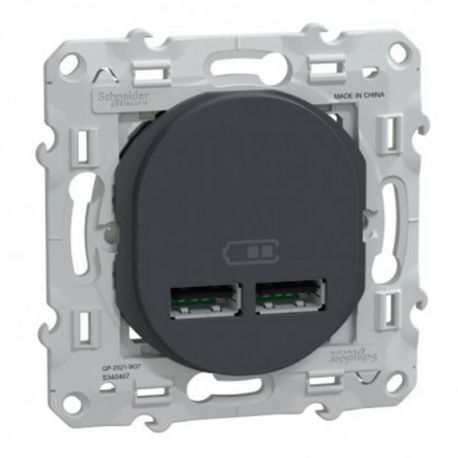 Double prise USB A+A Ovalis Schneider Electric - 10,5W - 250V - Anthracite