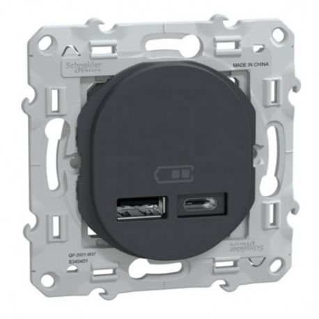 Double prise USB A+C Ovalis Schneider Electric - 12W - 250V - Anthracite