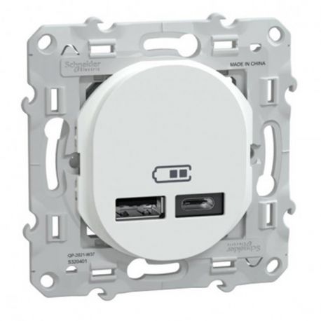 Double prise USB A+C Ovalis Schneider Electric - 12W - 250V - Blanc