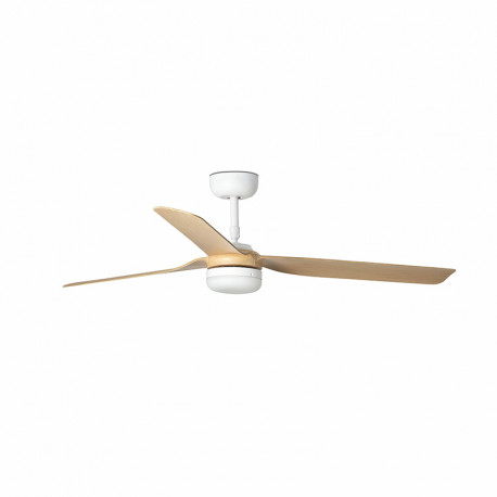 Ventilateur plafonnier avec lumière Punt - Faro - Connecté - 17,6m² - Moteur DC - Blanc/Bois