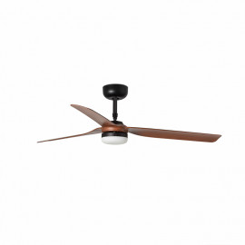 Ventilateur plafonnier avec lumière Punt - Faro - Connecté - Pièce 17,6m² - Noir/Bois