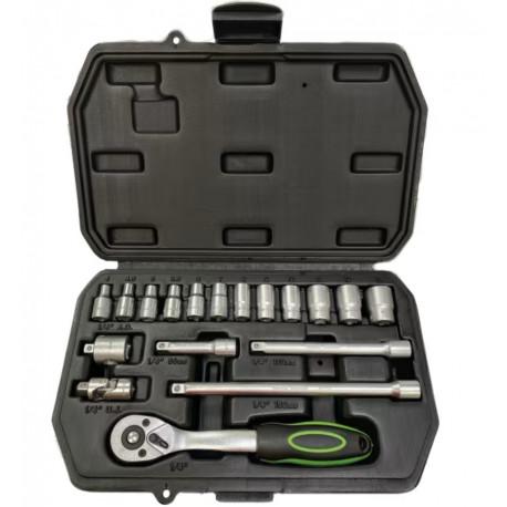 Coffret à cliquet et douilles métriques AGI Robur - 18 pièces - 1/4" - Douille 4 à 13 mm
