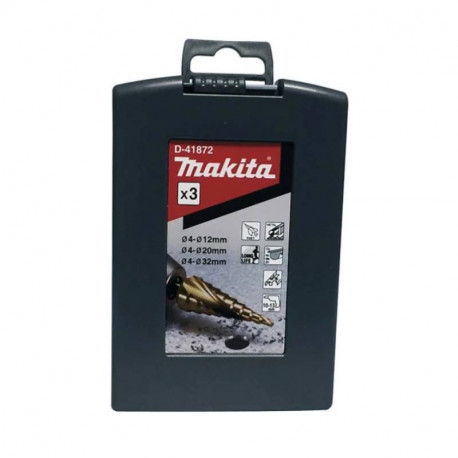 Lot de 3 forets étagés en spirale HSS Makita - Ø 4/12 - 4/20 - 4/32mm - Revêtement TIN