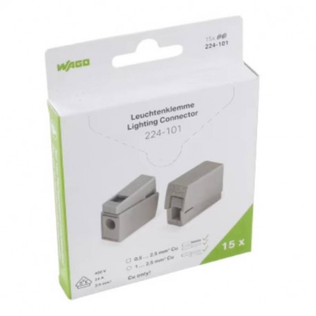 Boîte de 15 bornes standards pour luminaires Wago - 1 pôle - 2,5mm² - Gris