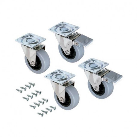 Lot de 4 roulettes Slip 2 avec platine de montage - ø 75 mm - Acier et plastique - Gris