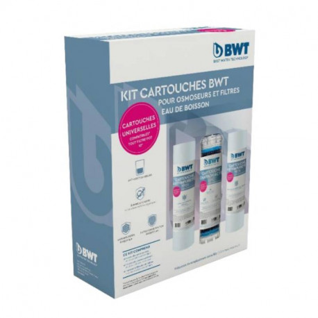 Pack de 3 cartouches BWT - pour préfiltres osmoseurs et filtres eau de boisson - Jusqu'à 1µm