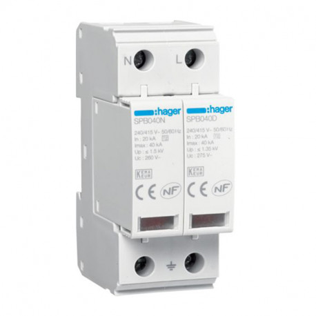 Parafoudre Hager - 2P - T2 - TNS/TT - 275V - 40KA - Télésignalisation