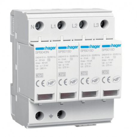 Parafoudre Hager - 4P - T2 TNS/TT Uc 275V In 5kA Imax 15kA - Télésignalisation