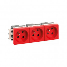Bloc de 3 prises de courant 2P+T Optima Eur'Ohm - A détrompage - 16A - Rouge