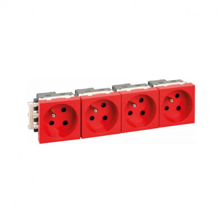 Bloc de 4 prises de courant 2P+T Optima Eur'Ohm - A détrompage - 16A - Rouge