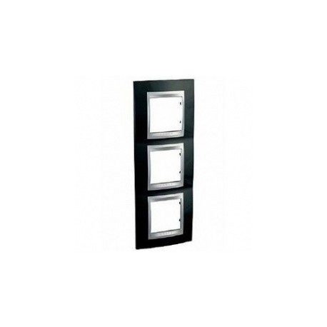 Plaque Unica Top - Noir rhodium avec liseré aluminium 6 modules - Verticale / entraxe 57mm